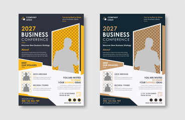  Business conference live meeting & event flyer template. Corporate invitation business workshop & abstract seminar promotion poster design. Leaflet, modern layout, pamphlet, vector flyer in A4.