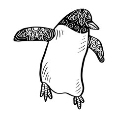 Cute penguin zentangle art. Hand drawing illustration.