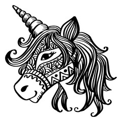 Hand drawn unicorn zentangle art