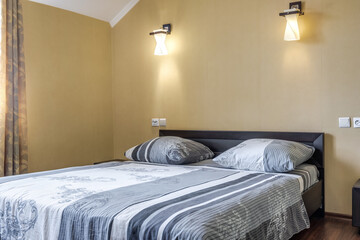 interior of cheapest bedroom in studio apartments or hostel