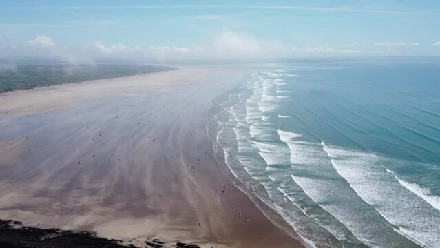 Aerial Bird's eye view of Saunton Sands Beach North Devon Southwest England 