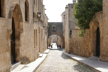 Fototapeta na wymiar Street of the Knights of Rhodes city, Greece