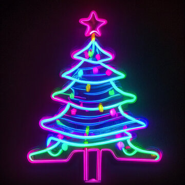 Glowing Christmas tree as Christmas card