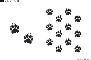 Panther paw print set. Isolated paw prints on white background