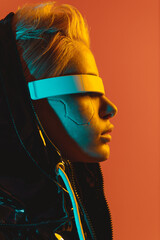 Representation of a bionic super human with advanced technology parts as vr visors and gadgets...