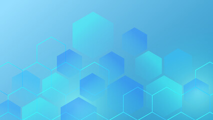 Blue technology background with hexagon pattern and lights. Abstract hexagon background for medical, technology or science design. Vector illustration