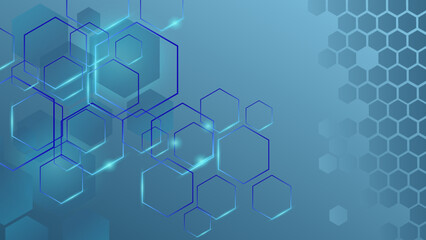 Obraz na płótnie Canvas Blue technology background with hexagon pattern and lights. Abstract hexagon background for medical, technology or science design. Vector illustration