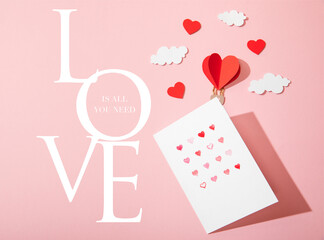 top view greeting card hearts
