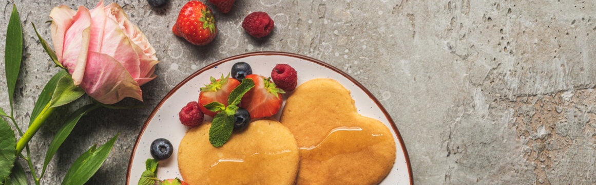 top view heart shaped pancakes