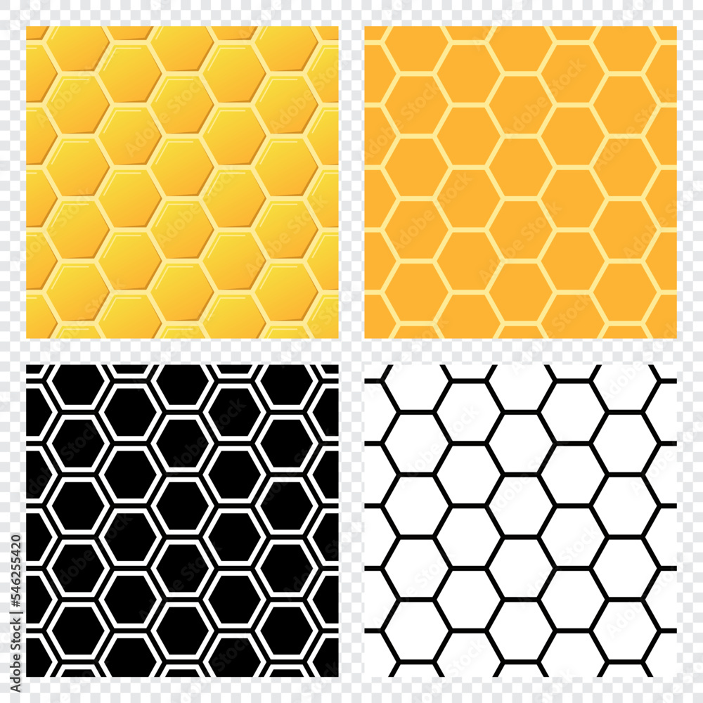 Poster honeycomb seamless pattern set. abstract geometric yellow honeycomb seamless pattern set. hexagon pa