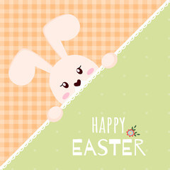 Happy Easter greeting card template. Cute bunny. Cartoon style.