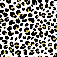 Fototapeta na wymiar Seamless pattern abstract animal skin leopard design. Jaguar, cheetah, panther.Black and white and gold background.Stock illustration.