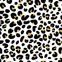 Fototapeta na wymiar Seamless pattern abstract animal skin leopard design. Jaguar, cheetah, panther.Black and white and gold background.Stock vector illustration.