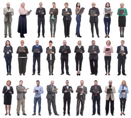 Obraz premium group of successful people with notepad in hands isolated