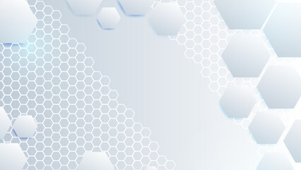 Abstract. Hexagon white background , blue light and shadow. Vector illustration