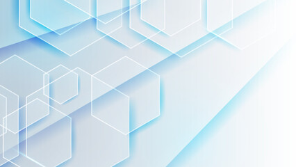 Abstract. Hexagon white background , blue light and shadow. Vector illustration