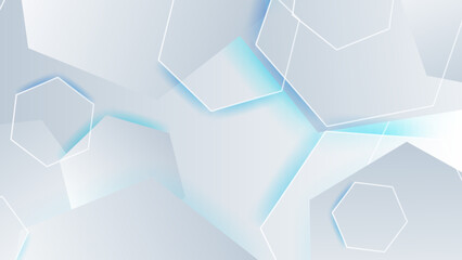 Abstract. Hexagon white background , blue light and shadow. Vector illustration