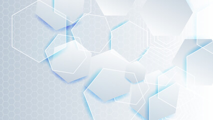 Abstract. Hexagon white background , blue light and shadow. Vector illustration