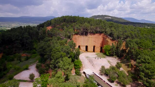 Aerial: the mine inside of the mountain in southern France.