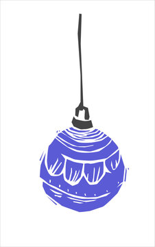 Linocut Christmas Toy. Xmas Decoration Gravure.