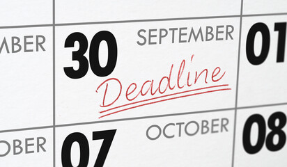  Deadline written on a calendar - September 30