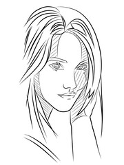 Line portrait of a young beautiful girl, sketch. Graphic arts