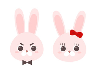 可愛いうさぎのカップルのアイコンイラスト