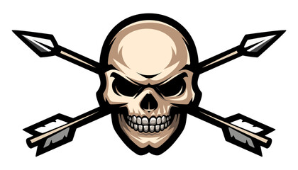 Human skull and crossed arrows. Wild west. Indians and cowboys. T-shirt print.