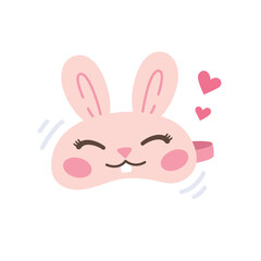 Kids sleeping mask. Cute bunny mask. Colorful vector illustration. Pink rabbit eye mask for girls.