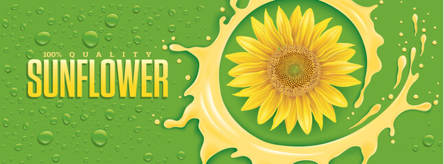 sunflower food oil splash with many oil drops	
