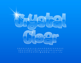 Vector Crystal Clear Font. Glass Style Alphabet Letters, Numbers and Symbols. 