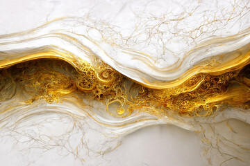 Fototapety  White and gold marble texture. Luxury abstract fluid art paint background. Beautiful modern 3d wallpaper 