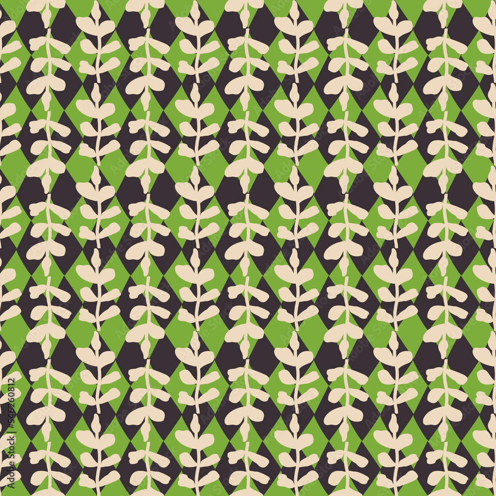 Poster seamless repeat pattern print background with green leaves