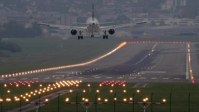 Airplane landing on the runway