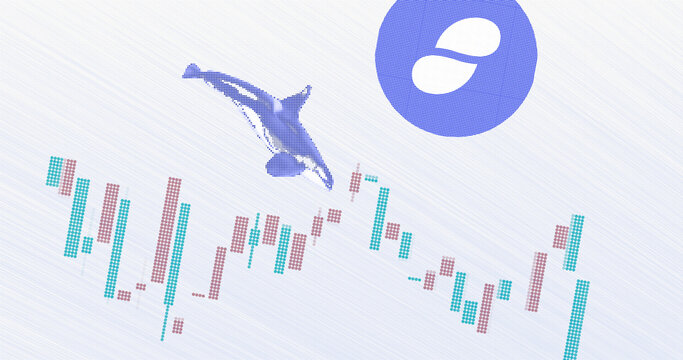 November 11th 2022, London UK. An import move of Status (SNT) coin is analyzed. Illustration of a whale diving into a exchange graph to invest