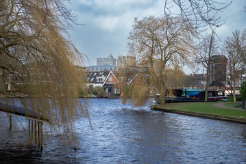 Stormy weather over the canal in the Leiden, Netherlands