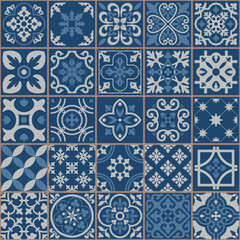 blue and white geometric seamles vector tiles pattern 5x5