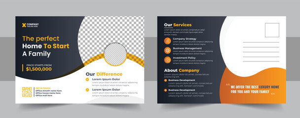 Real Estate Postcard Vector Template , Modern & Elegant Postcard Template For Home Sale