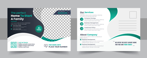 Corporate business or marketing agency postcard template, Real estate home sale postcard design