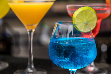 Typical colombian food and drinks, variety of cocktails