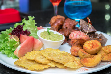 Typical colombian food and drinks, bar snacks