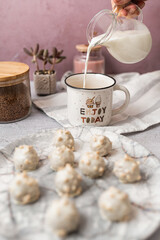 Beautiful and delicious homemade cookies or sweets with white and dark chocolate in retro grunge style.
