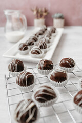 Beautiful and delicious homemade cookies or sweets with white and dark chocolate in retro grunge style.