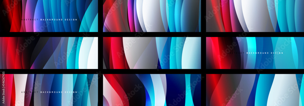 Aufkleber set of blue trendy simple fluid color gradient abstract backgrounds with dynamic wave line effect. v