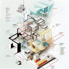 3d architecture exploded diagram illustration