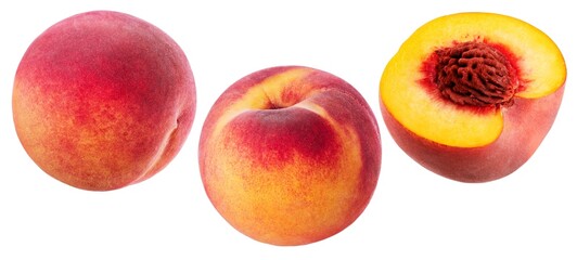 Peach isolated on white background, collection