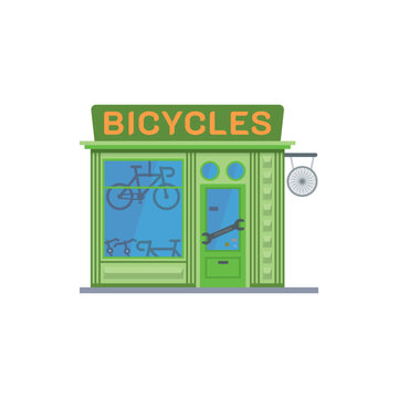 Flat design isolated bicycles shop. Cute bike store building vector illustration