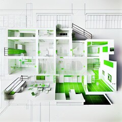 blueprints of House under construction green