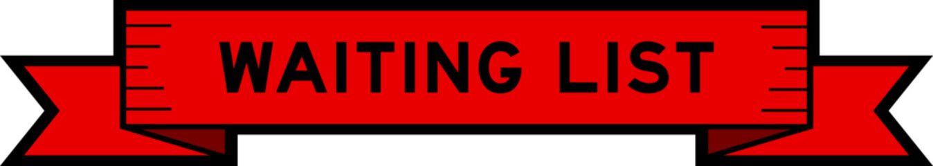 Ribbon label banner with word waiting list in red color on white background