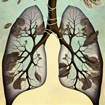 The abstract image of human lungs in the form of a branch with leaves. The concept of health and the environment. Respiratory system.